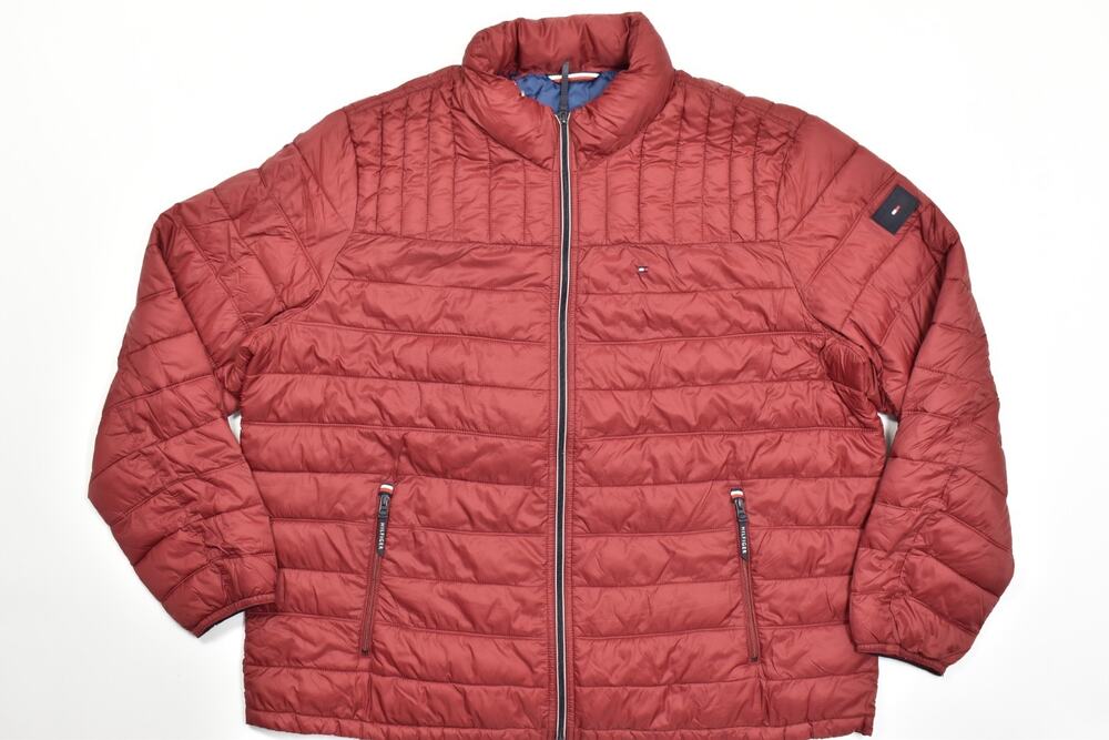 Tommy Hilfiger Men's 3XLT Packable Puffer Jacket Maroon Full Zip Lightweight